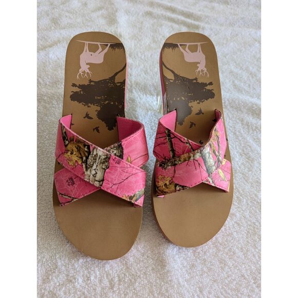 Realtree Women's Pink Open Toe Camo Criss Cross Slide Sandal  Sz 9/10 - Picture 9 of 9